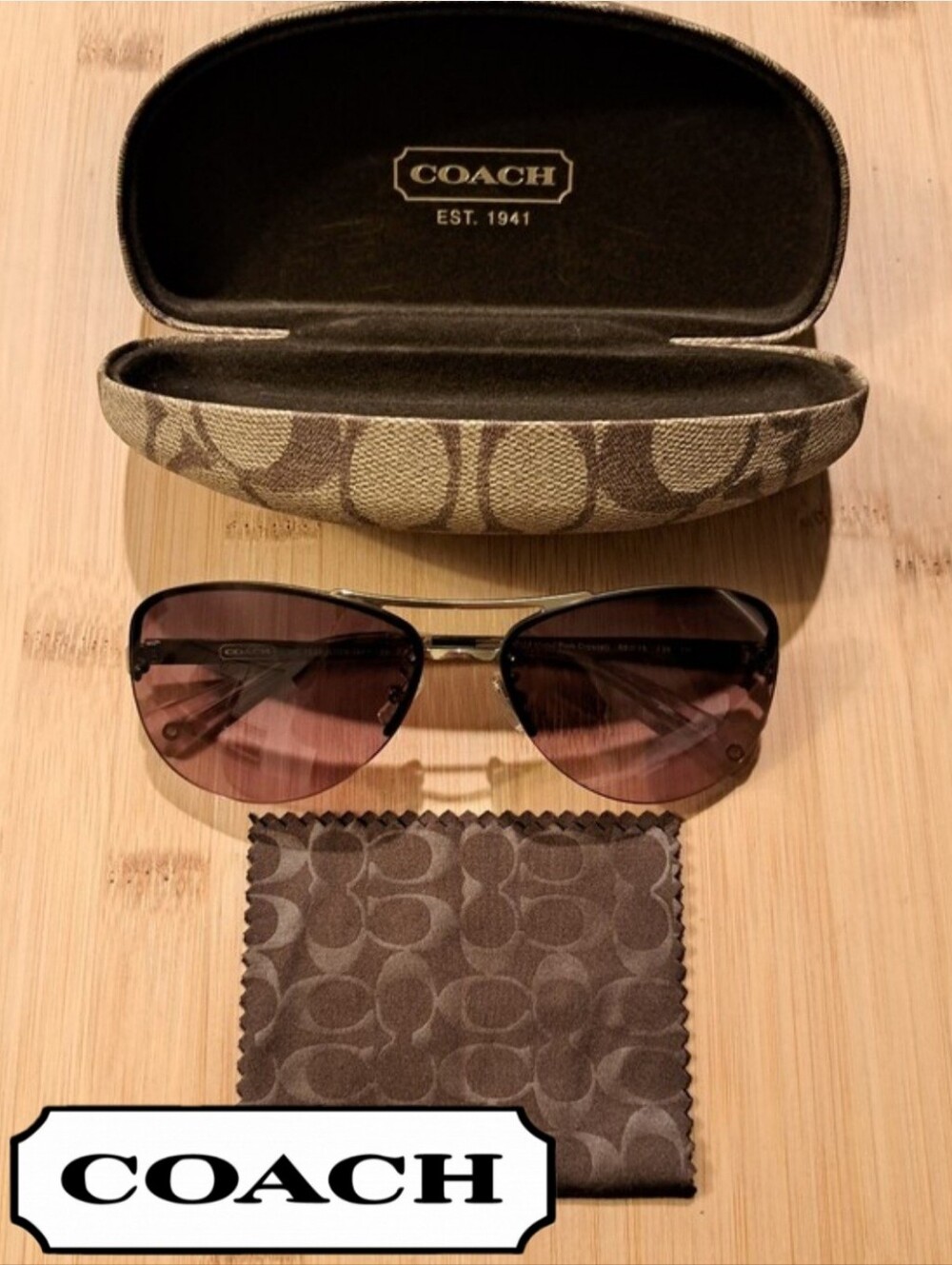 🌞😎COACH Jasmine Aviator Sunglasses In Pink Crystal Gold W/ Case And Dust Cloth
